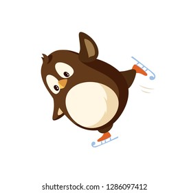 Penguin on skates isolated vector animal. Flightless bird skating, holiday entertainment. Vector Arctic animal and winter Christmas activity, cartoon character