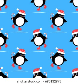 Penguin on skates seamless pattern vector kids
