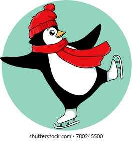 Penguin on skates. Vector