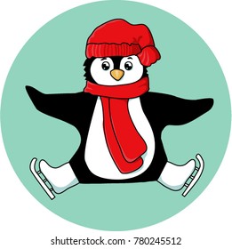Penguin on skates. Vector