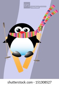 penguin on skis