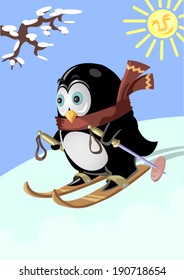 Penguin on skis