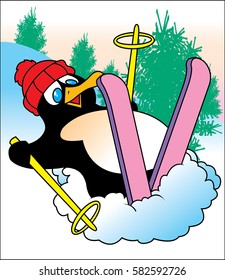 Penguin on skis