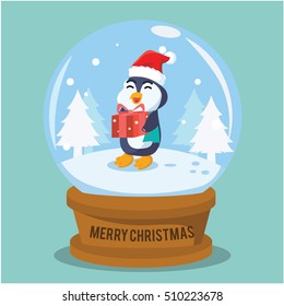 penguin on snow glass ball