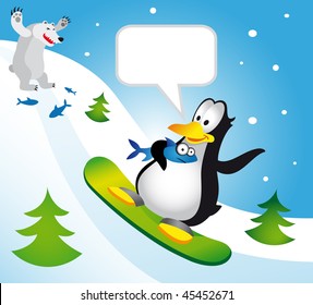 Penguin on a snowboard