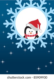 penguin on snowflake background