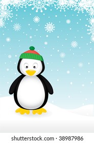 Penguin on snowy background