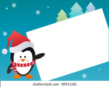 Penguin on snowy background