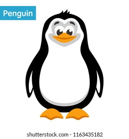 Сute penguin on a white background. Cartoon colorful character for children. Isolated object. Flat style. Vector illustration.