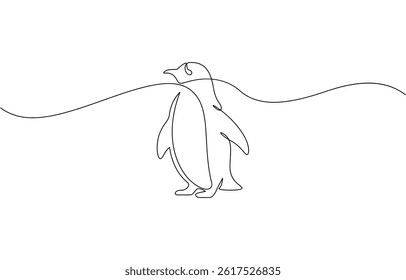 Penguin one continuous line drawing isolated on white background illustration, Minimalist continuous line art of a penguin illustration with simple design.