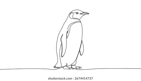 Pingüino en un estilo de arte de línea. Dibujo de pingüino con trazo negro editable sobre fondo blanco. Ilustración vectorial.