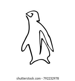 Penguin one line vector illustration. Doodle style. Design, print, logo, decor, textile, paper.
