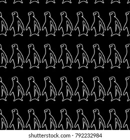 Penguin one line vector illustration. Doodle style. Design, print, logo, decor, textile, paper.