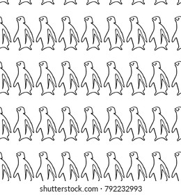 Penguin one line vector illustration. Doodle style. Design, print, logo, decor, textile, paper.