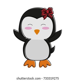 penguin with open wings cute animal cartoon icon image 