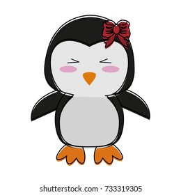 penguin with open wings cute animal cartoon icon image 