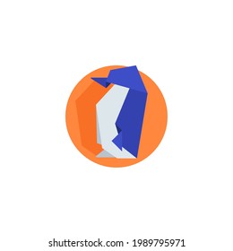penguin Origami Flat Icon Isolated On White Background 