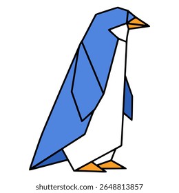 penguin origami paper craft flat color vector illustration template design