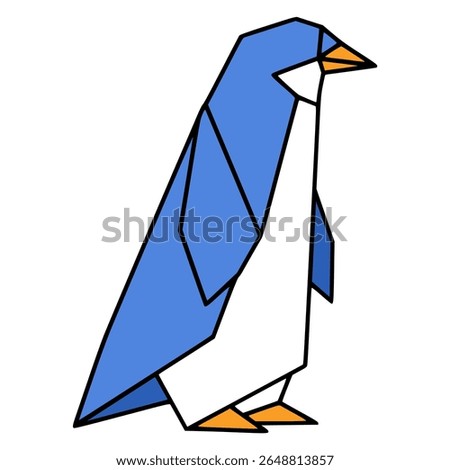penguin origami paper craft flat color vector illustration template design