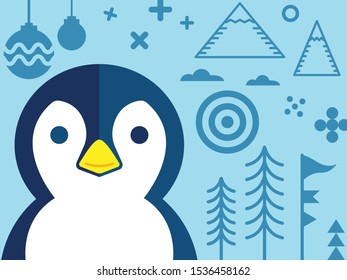 Penguin with other element of Christmas in red tone - design for greeting card and multi purpose - Vector illustration
