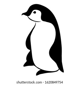 Penguin. Outline drawing. Graphics for web design. Black and white logo. Close-up. Marine theme. It can be used for fridge magnets, magazines, stamps, stickers, liners.