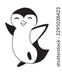 Penguin outline illustration vector image. 
Hand drawn penguin image artwork. 
Simple cute original logo of a monochrome penguin.
Hand drawn vector illustration for posters, cards, t-shirts.