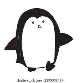 Penguin outline illustration vector image. 
Hand drawn penguin image artwork. 
Simple cute original logo of a monochrome penguin.
Hand drawn vector illustration for posters, cards, t-shirts.