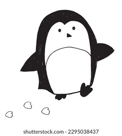 Penguin outline illustration vector image. 
Hand drawn penguin image artwork. 
Simple cute original logo of a monochrome penguin.
Hand drawn vector illustration for posters, cards, t-shirts.