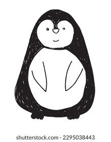 Penguin outline illustration vector image. 
Hand drawn penguin image artwork. 
Simple cute original logo of a monochrome penguin.
Hand drawn vector illustration for posters, cards, t-shirts.