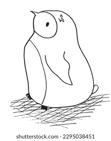 Penguin-Umriss-Vektorbild. 
Handgezeichnete Pinguinbilder 
Einfaches, niedliches Original-Logo eines einfarbigen Pinguins.
Handgezeichnete Vektorgrafik für Poster, Karten, T-Shirts.