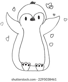 Penguin outline illustration vector image. 
Hand drawn penguin image artwork. 
Simple cute original logo of a monochrome penguin.
Hand drawn vector illustration for posters, cards, t-shirts.
