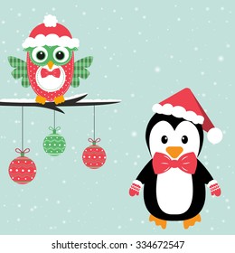 penguin and owl and toy