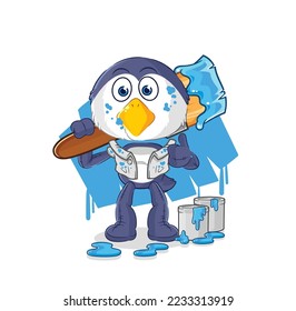 the penguin painter illustration. character vector