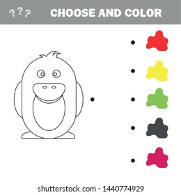 Penguin - painting page, game for children and kids - choose color - puzzle