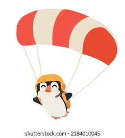 penguin with parachute flying vector