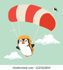 penguin with parachute on sky