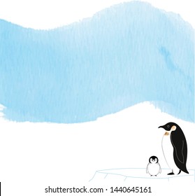 Penguin parent and child on a cool white background