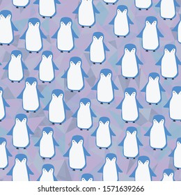 Penguin pastel vector repeat pattern. Perfect for scrapbooking, wallpaper, stationary, homeware. Seamless print. 
