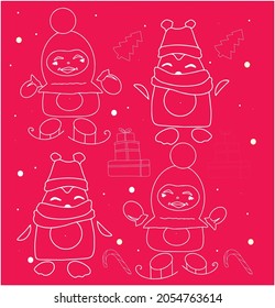 penguin pattern cristmas cute vector show red merry cristmas happy new yaer