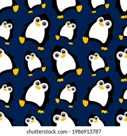 Patrón pingüino lindo animal sin soldadura ilustración de fondo azul