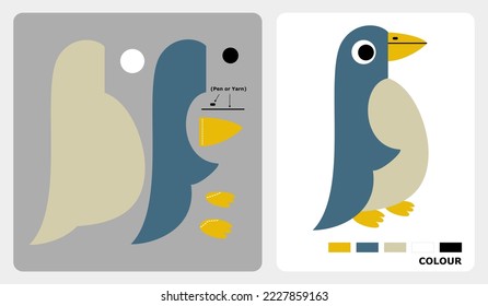 Penguin pattern for kids crafts or paper crafts. Vector illustration of penguin puzzle. cut and glue patterns for children's crafts.