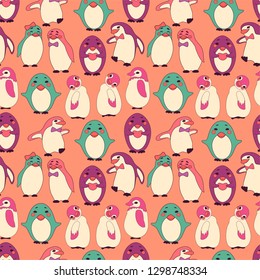 penguin pattern many bright cheerful cute vector seamless