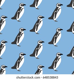 Penguin pattern on the blue background. Vector illustration