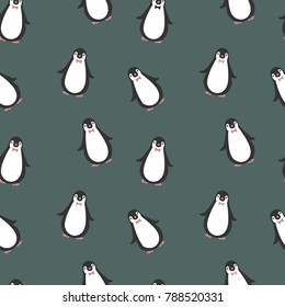 penguin pattern on green background. cute vector illustration