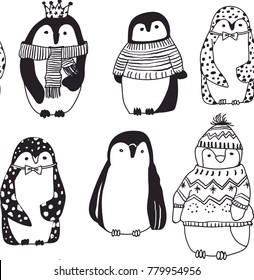 penguin pattern print vector