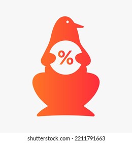 Penguin Percentage Logo Negative Space Concept Vector Template. Penguin Holding Percentage Symbol