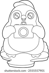 Penguin Photographer Camera Animal Vector Graphic Art Illustration