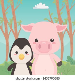 Penguin and pig cartoon design