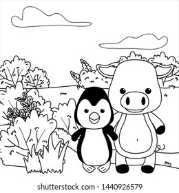 Penguin and pig cartoon design