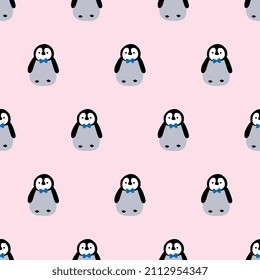 penguin, pink, grey, kids zoo animals, kawaii bird seamless pattern background, fabric and textile surface design, wrapping paper  motif, gift cover texture, hand drawn wallpaper decor, minimal vector